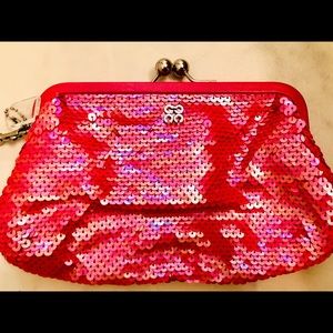 Coach Bright Pink Sequin Poppy Clutch